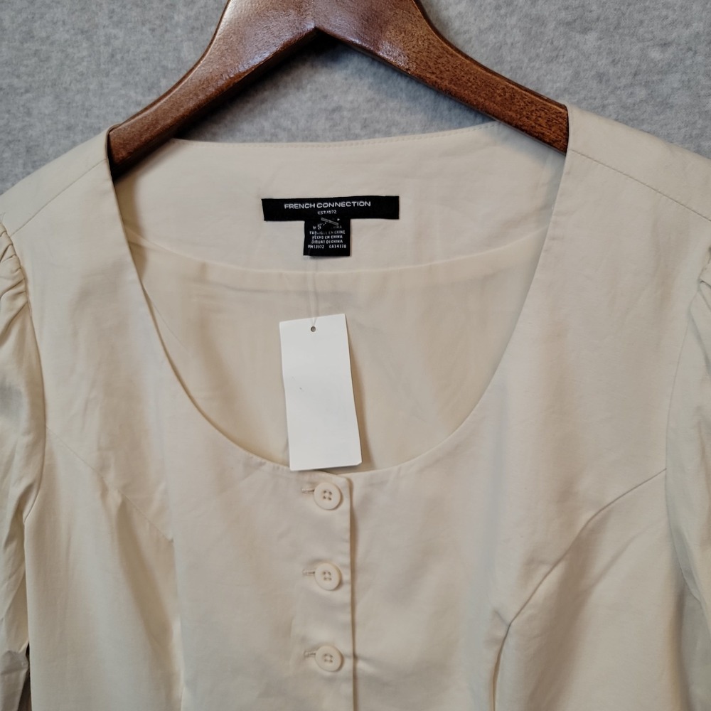 NEW‎ French Connection Poplin Button Up Top Womens XL 12 Cream Long Sleeve Lined - Picture 3 of 15
